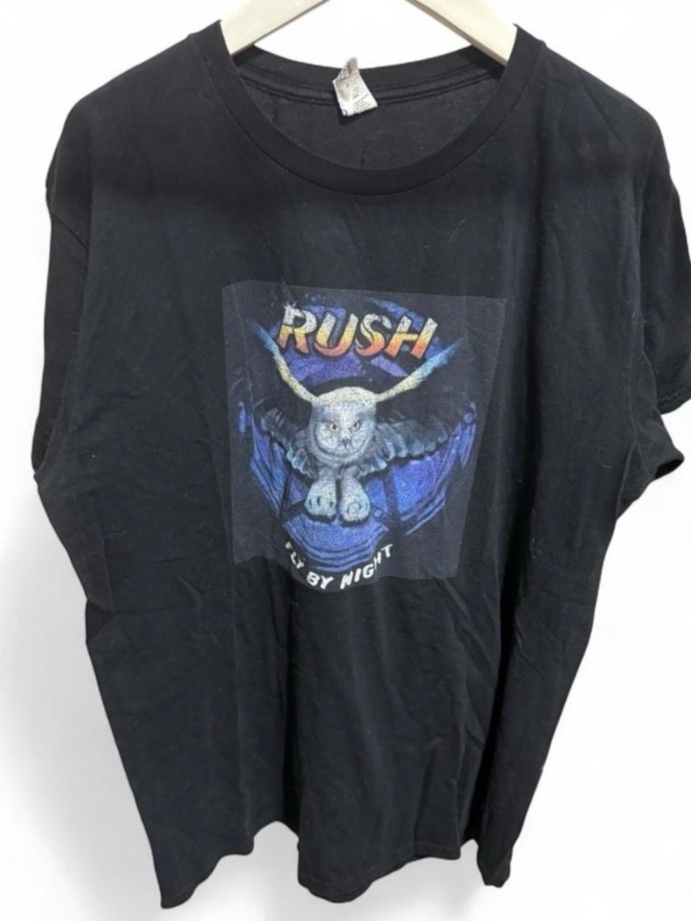 Gildan Black Short Sleeve Tee with “Rush fly by night” Band Graphic